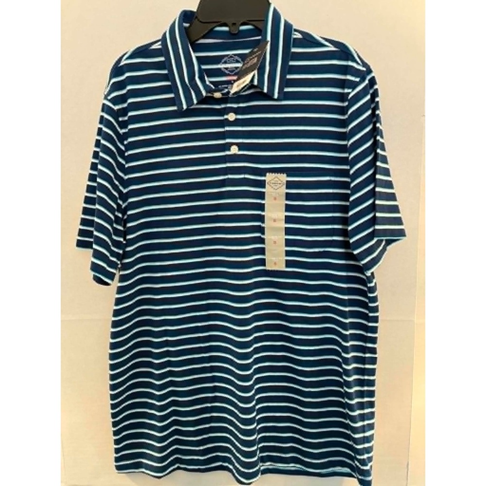 St.‎ John's Bay Mens Small Striped Polo Shirt Navy Blue Aqua Classic Fit